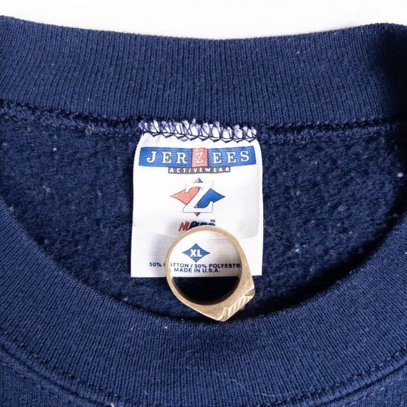 Vintage 90s Michigan Lighthouses AOP Crewneck Made USA Navy Sweatshirt XL - Picture 5 of 6